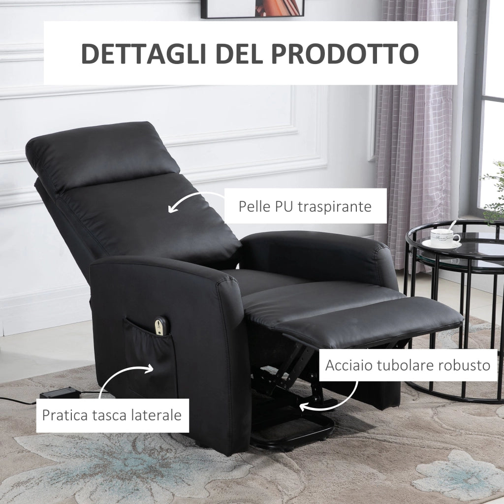 Poltrona Alzapersona Elettrica 1 Motore in Similpelle  Nera