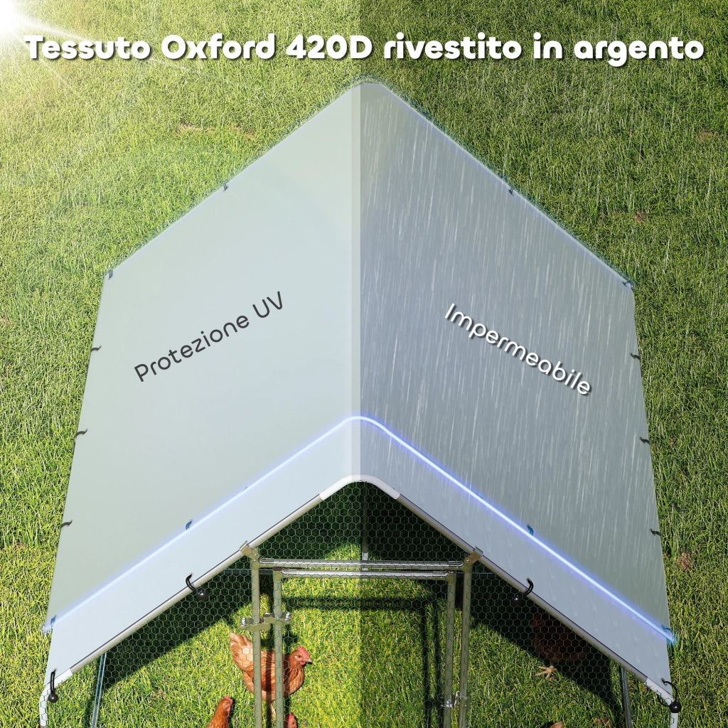 Pollaio per Galline da Esterno con Tetto e Serrature, in Acciaio Zincato, 2x2x2 m, Argento