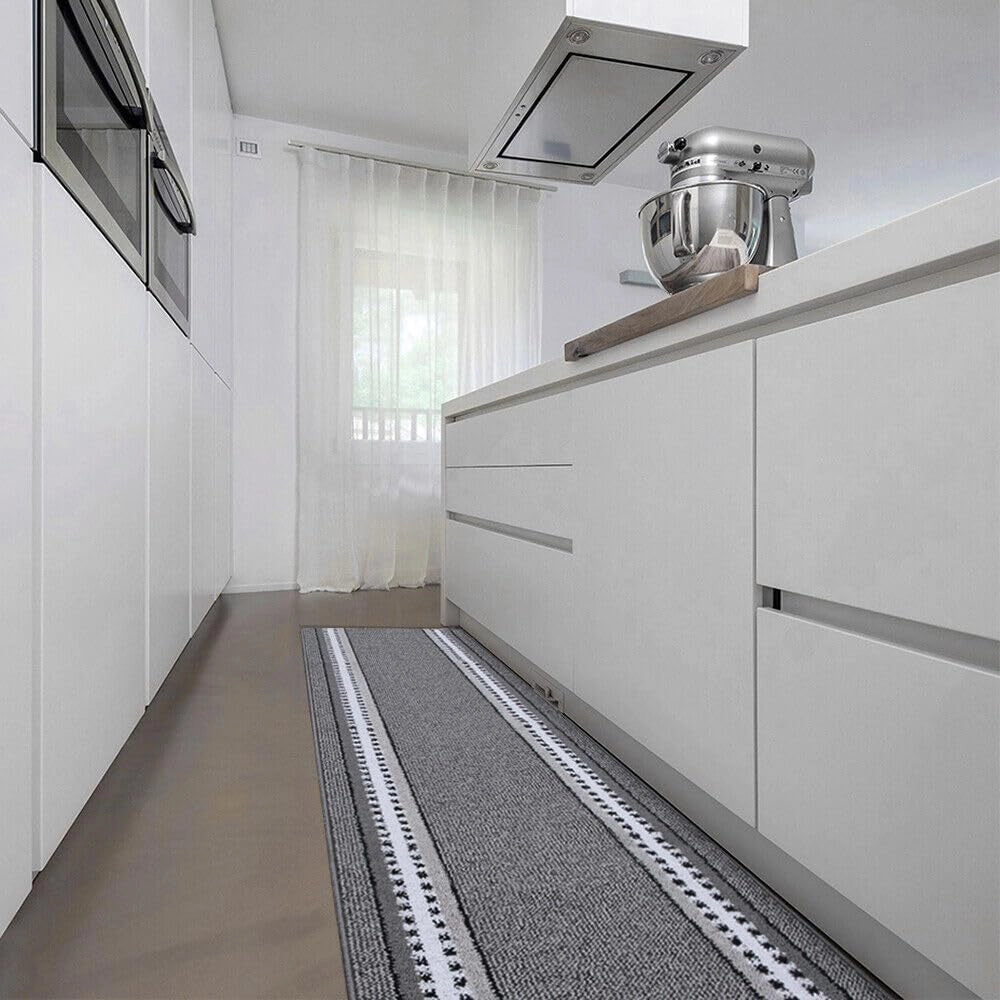 Tappeto Cucina 57x135 cm Antiscivolo Made in Italy Passatoia Corsia Bordata Ingresso Lavabile Grigio