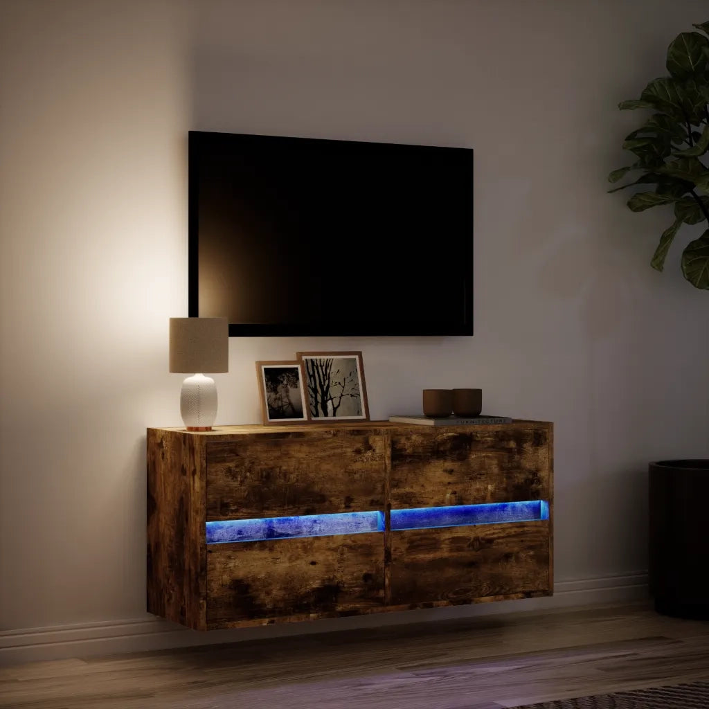 Mobile TV a Parete con Luci LED Rovere Fumo 100x31x45 cm