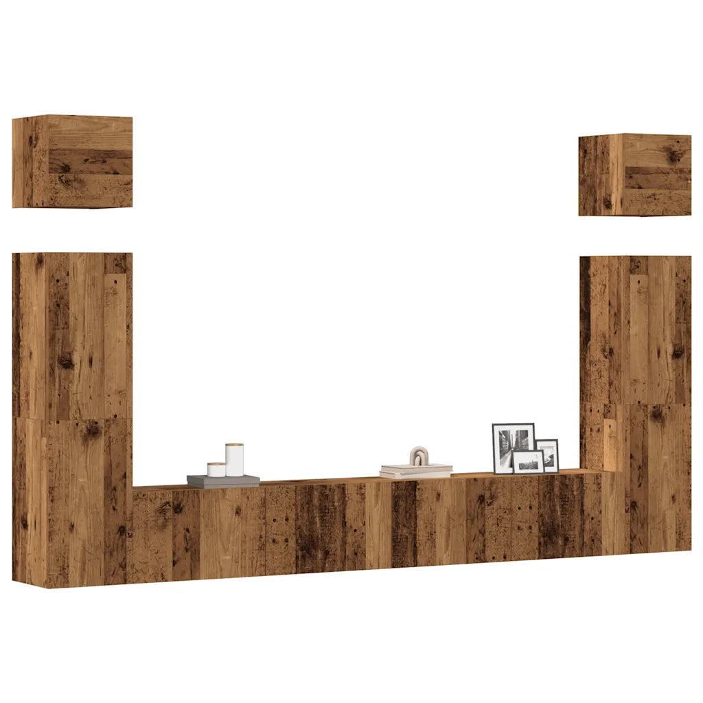 Set Mobile TV 6 pz-Set di 6 Credenza per TV Montato a Parete Legno Antico in Truciolato 707632