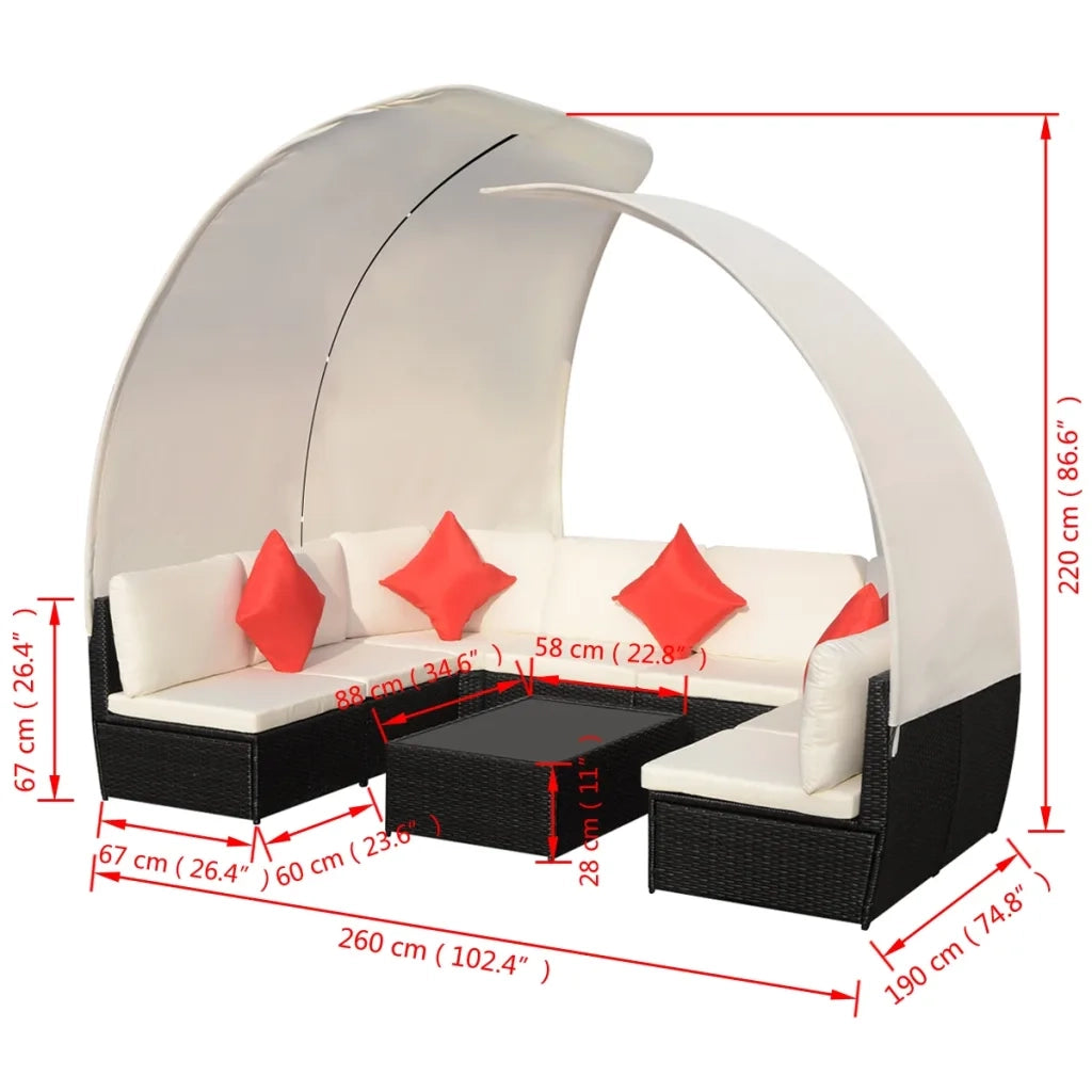 Set Divani da Giardino 9 pz con Tettuccio in Polyrattan Nero 42842