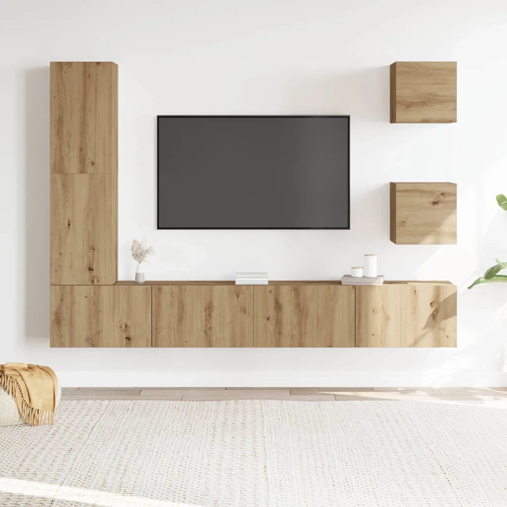 Set Mobile TV 5 pz Montato a Parete Rovere in Legno Multistrato