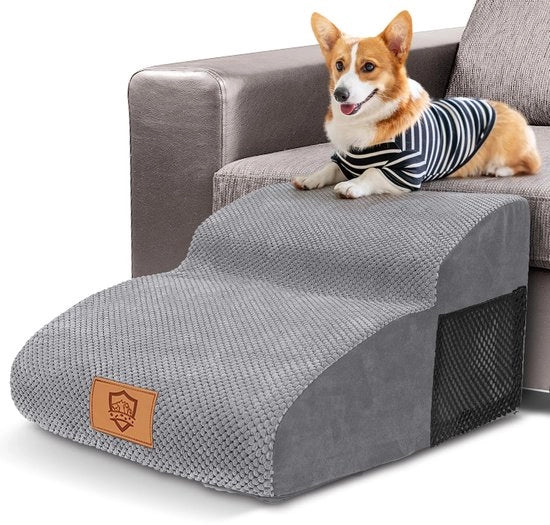 Trappola per cani per piccoli cani, 2 gradini, trappola per animali con fodera lavabile, trappola per gatti rimovibile, rampa per cani portatile, trappola per cani per divano letto, grigio