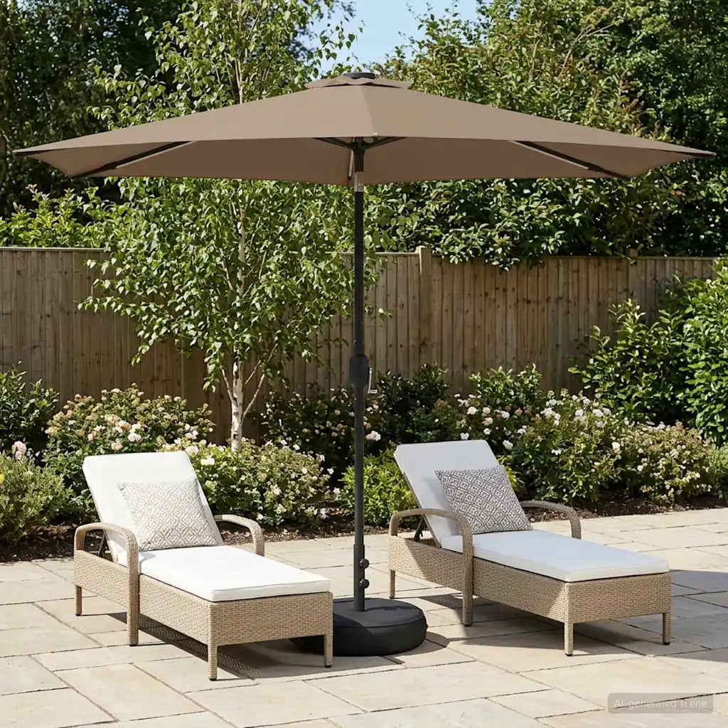 Ombrellone da giardino-Parasol da giardino con luci LED e base 300 x 300 cm Poliestere 113002