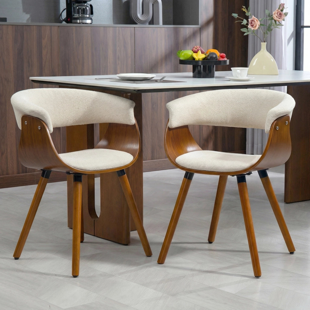 Set 2 Sedie da Pranzo Imbottite ¨C zephmum ¨C Beige con Schienale Curvo e Gambe in Legno Massello