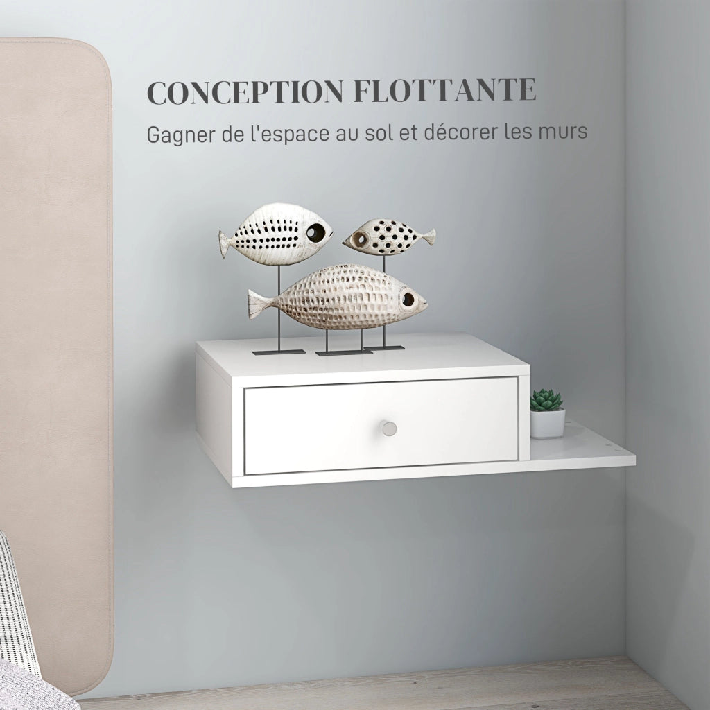 Tavolini da notte a muro ¨C zephmum ¨C 2 pezzi, MDF bianco, 55x30x15 cm