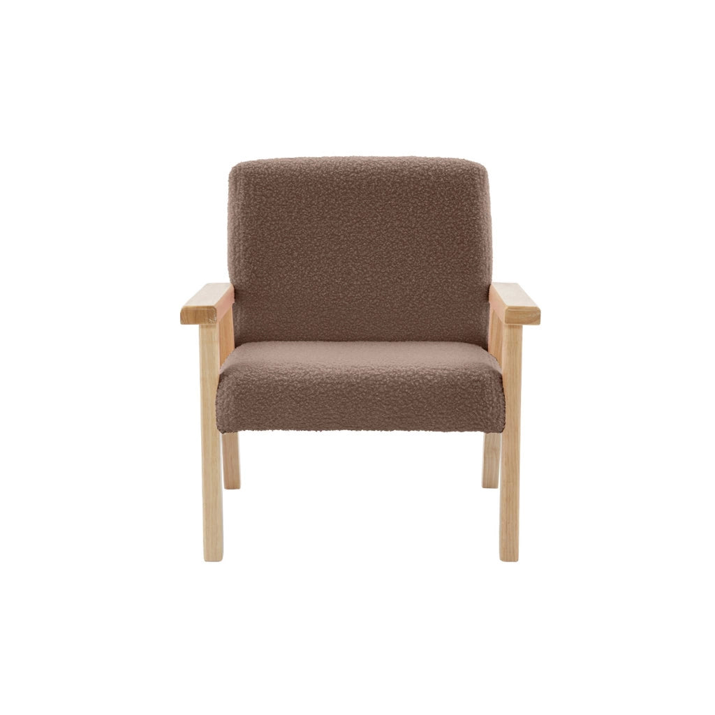 Poltrona scandinava per bambini in legno di hevea e tessuto bouclé,