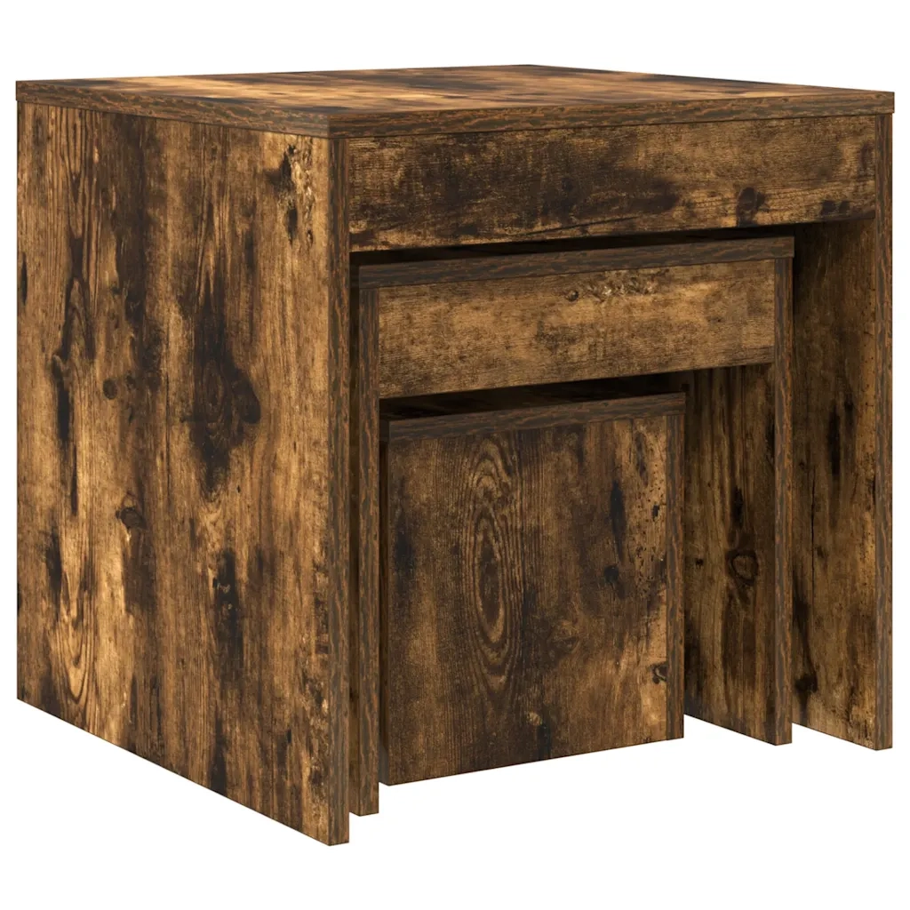 Tavolini Impilabili 3 pz Rovere Fumo in Legno Multistrato cod mxl 38519