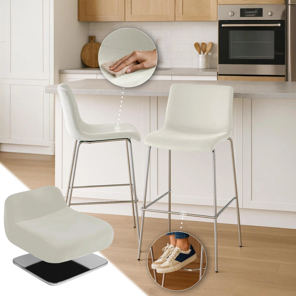 Sgabello Hover Velluto Base a Quattro Gambe Cromata crema