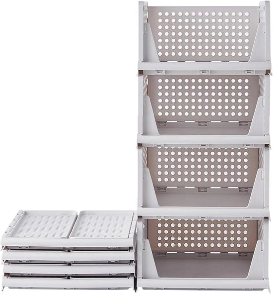 Organizzatore per armadietto - 4 pezzi - plastico - pieghevole - 43L x 33,5P x 18,5A - Capacità 104,64 L - bianco