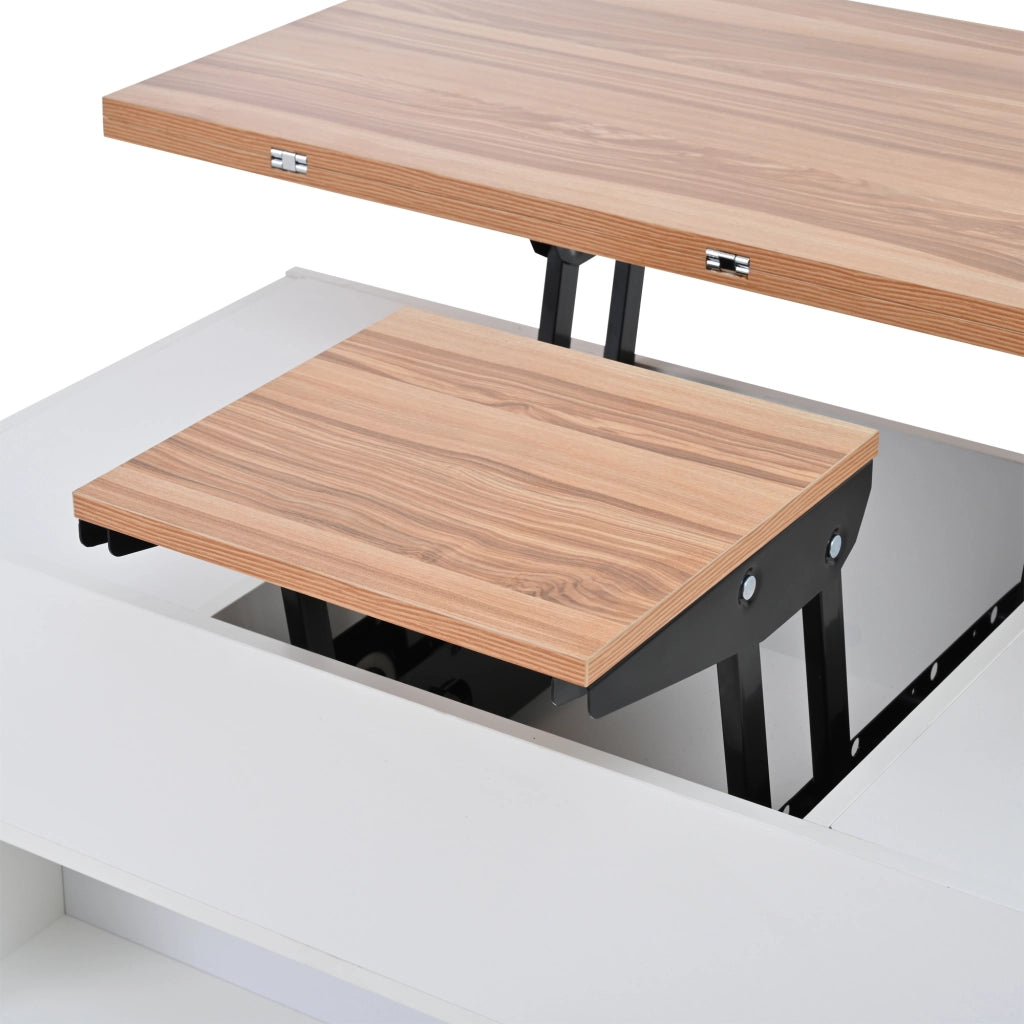 TAVOLINO DA CAFFÈ RIALZABILE 100 x 50 x 52 cm Bianco e Legno