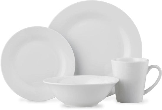 Set da tavola in bianco Arctic White da 16 pezzi - Set di piatti e ciotole - Piatti bianchi, 4 piatti da pranzo, 4 piatti da dessert, 4 ciotole, resistente al forno a microonde e al lavastoviglie, set da tavola per 4 persone.