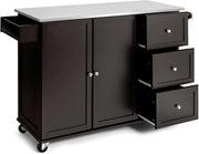 Isola da cucina mobile con piano di lavoro in acciaio inox, carrello da cucina con 3 cassetti e portasciugamani e ripiano regolabile, armadio da cucina su ruote, trolley da cucina 135 x 45,5