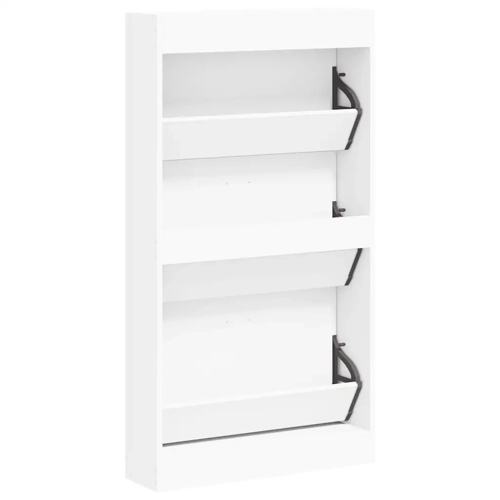 Scarpiera Bianca 59x17x108 cm in Legno Massello di Argilla 342526