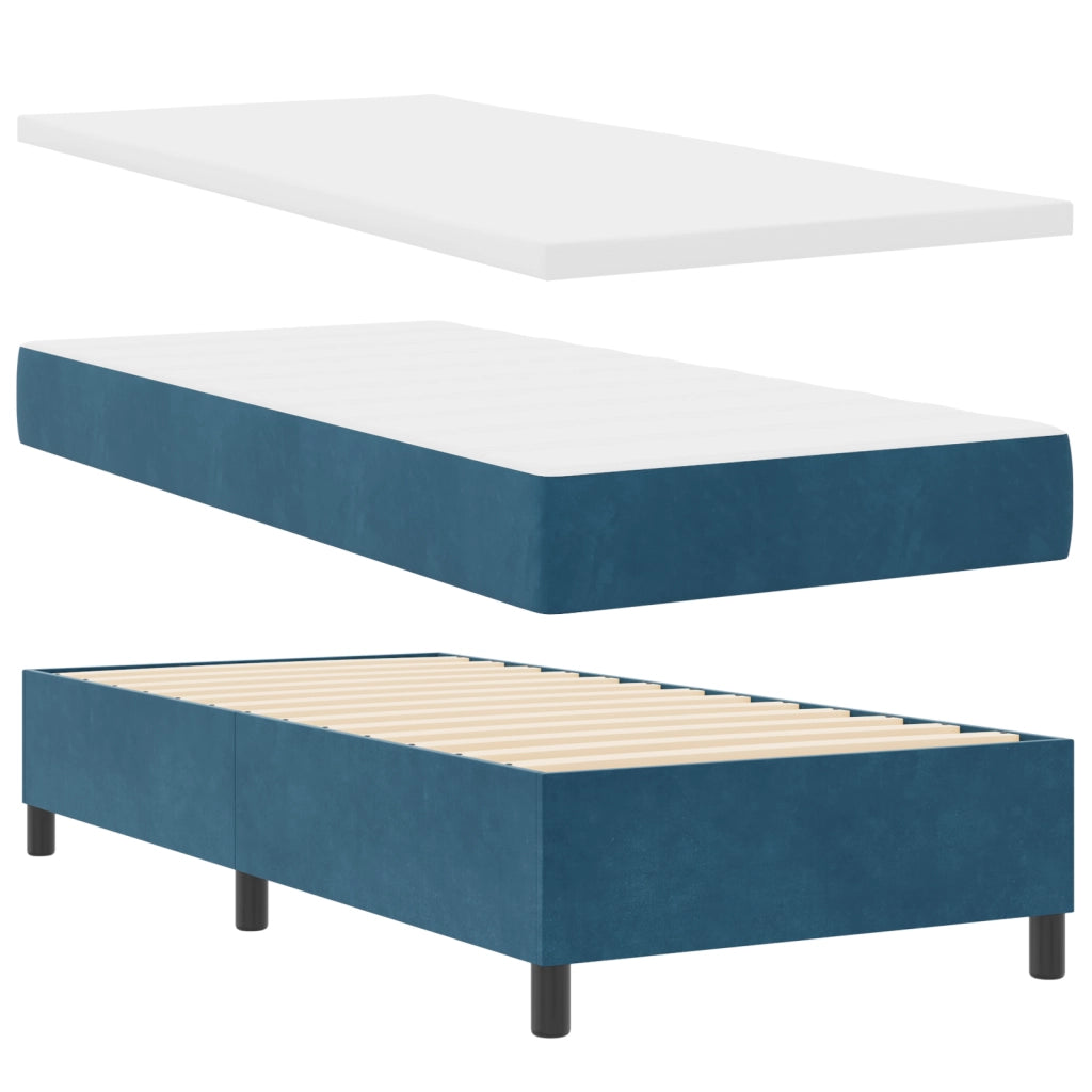 Letto blu scuro con materasso e panca 80x200 cm in velluto