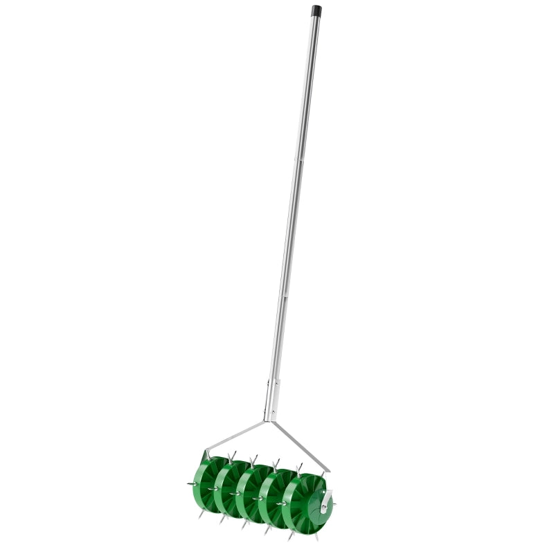 Aeratore manuale per prato in acciaio verde, larghezza 45 cm, con rullo a 30 punte