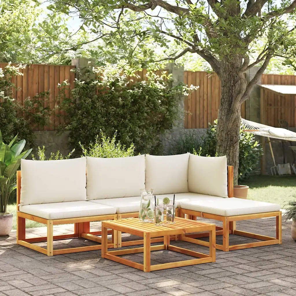 Divano da giardino senza braccioli con cuscini in legno di acacia e rattan 4008169