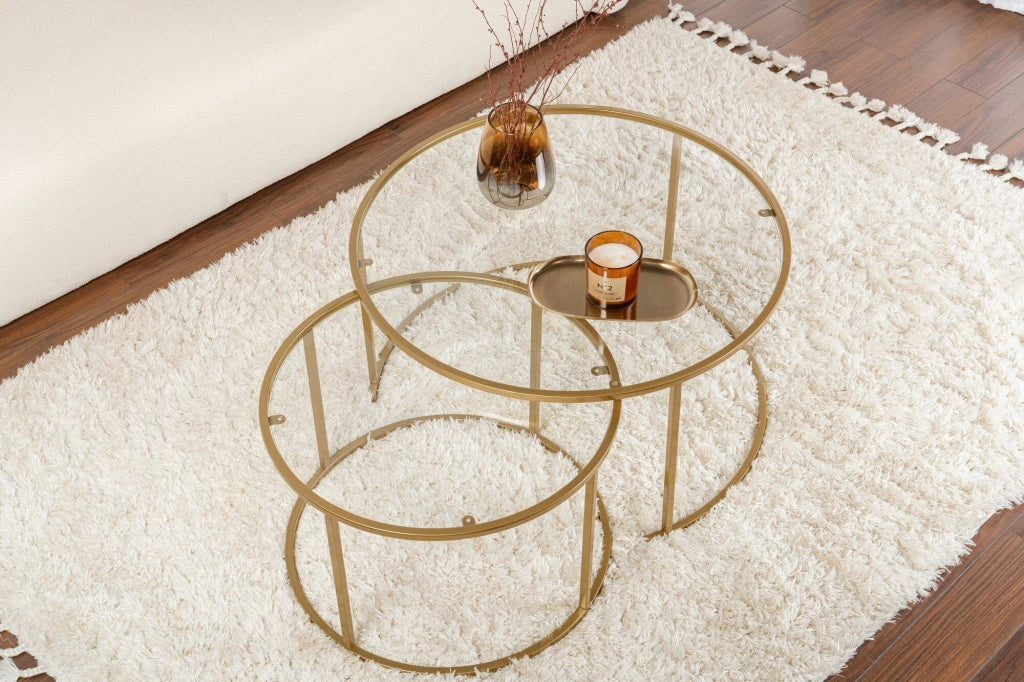 Aedion, Tavolino da Salotto Cassetti, 80x80x43h cm oro