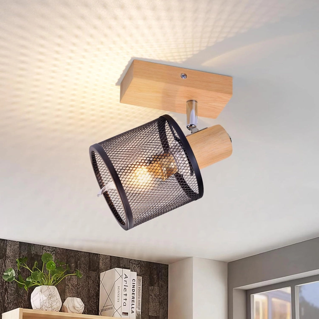 ZMH Faretto da soffitto 1 luce orientabile 350° aspetto legno per soggiorno