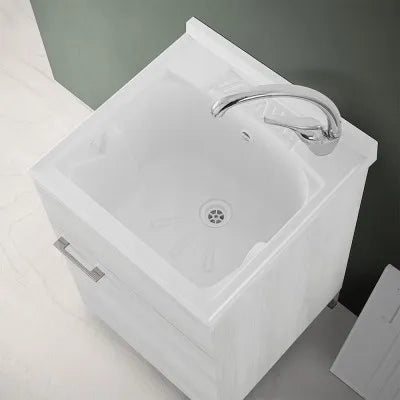 Mobile lavatoio 50x50 cm 1 anta bianco venato con vasca in resina