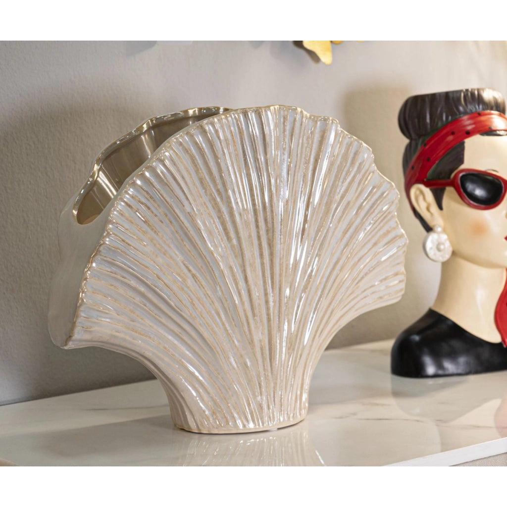 Vaso Decorativo VKH843, Bianco, Ceramica, 35,5x11,5x27 cm