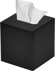 Cassa per tessuti in pelle PU quadrata - Decorazione per la stanza da bagno, sostenitore per comodino (nero)