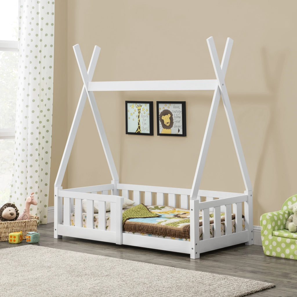 Letto a Capanna Helsingborg con Sponde 70 x 140 cm Bianco [en.casa]