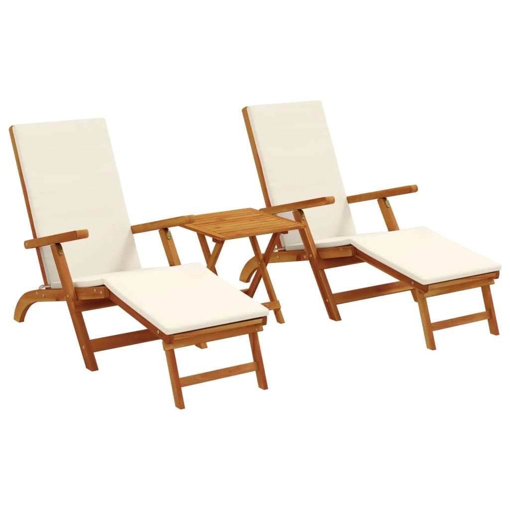 Lettino prendisole reclinabile e pieghevole 3 pcs Bianco Crema