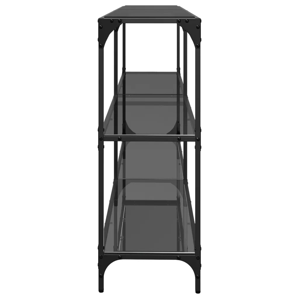 Tavolino Consolle con Piano in Vetro Nero 194,5x30x81cm Acciaio 846035
