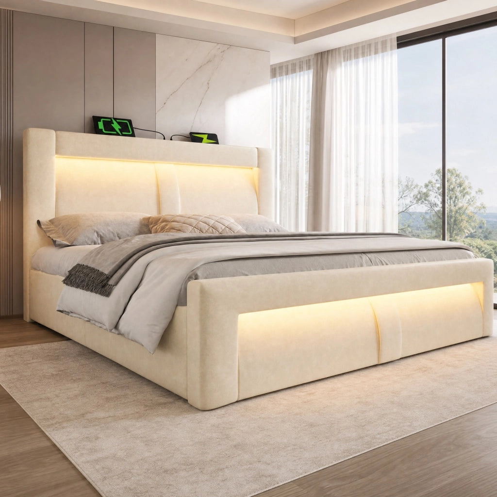 Letto matrimoniale 180x200 con contenitore LED e ricarica USB