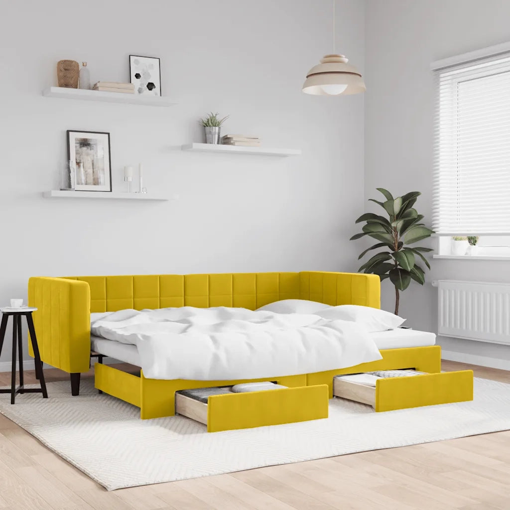 Divano Letto Estraibile con Cassetti Giallo 80x200cm in Velluto 3196737