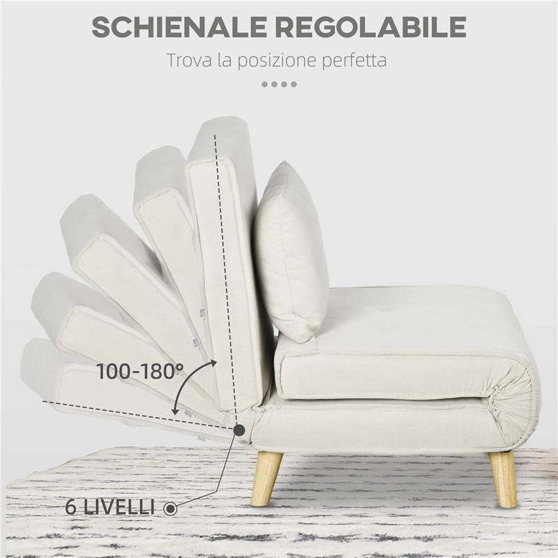 POLTRONA LETTO 2 IN 1 CON SCHIENALE REGOLABILE E CUSCINO, IN TESSUTO EFFETTO LINO, 72X78X79CM