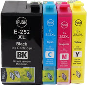 Pacchetto di 4 inchiostri compatibili per stampanti EPSON 252XL, inclusi per modelli WF7610, WF7620 e WF7710, con capacità di 188 e 252 ml.