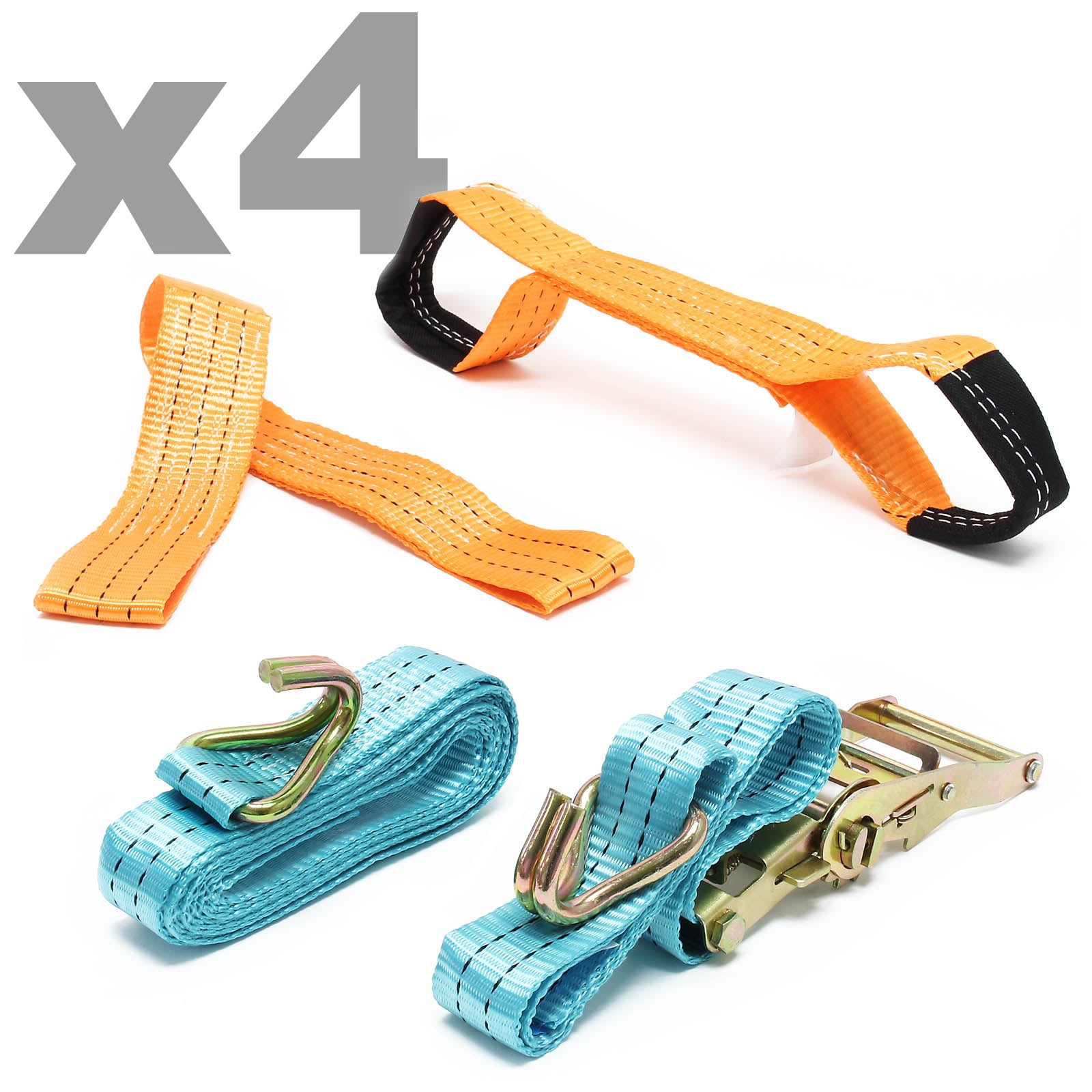 Set 4 cinghie pneumatici 35mmx3,5m 3000daN per fissaggio auto su bisarca carro attrezzi autocarro