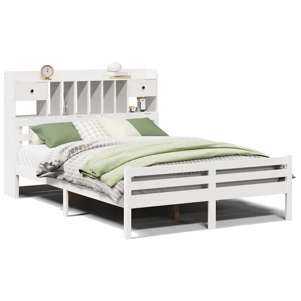 Letto matrimoniale | Letto per adulti | Letto Libreria senza Materasso Bianco 150x200 cm Legno di Pino