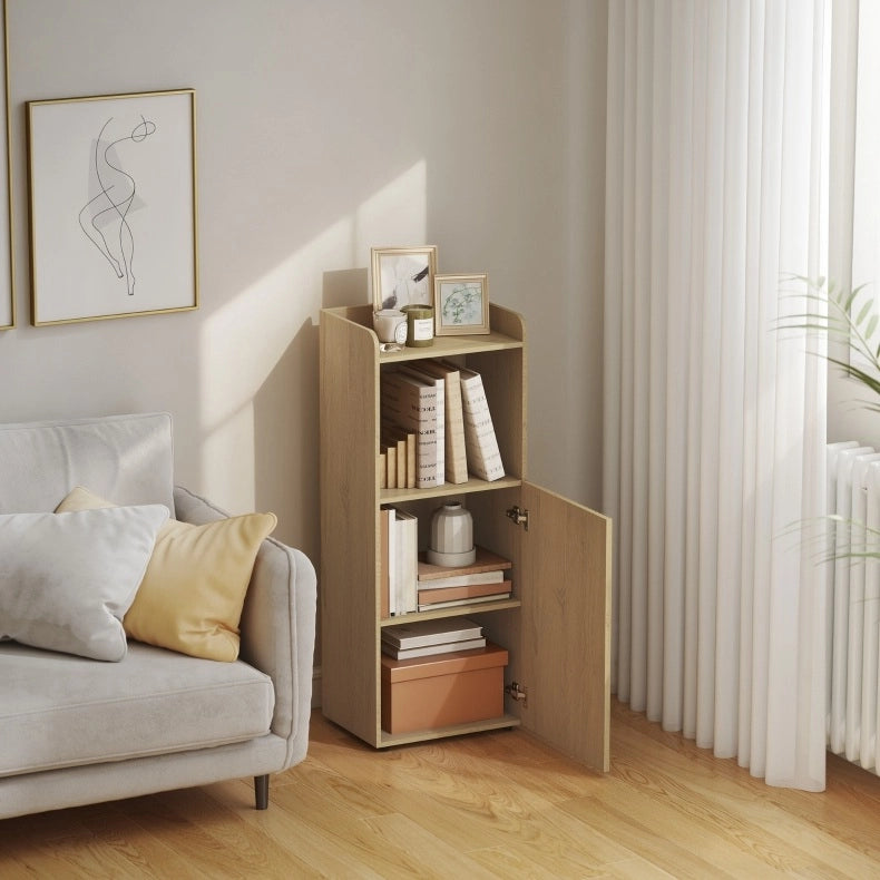 Mobile bagno salvaspazio con anta e ripiani, rovere