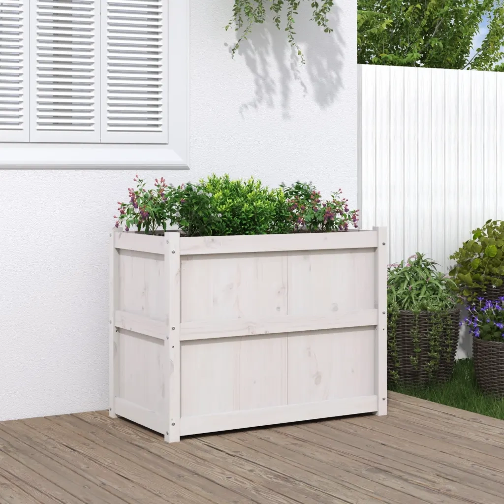 Fioriera | Cassetta per fiori | Vaso da Giardino Bianca 90x50x70 cm Legno Massello di Pino