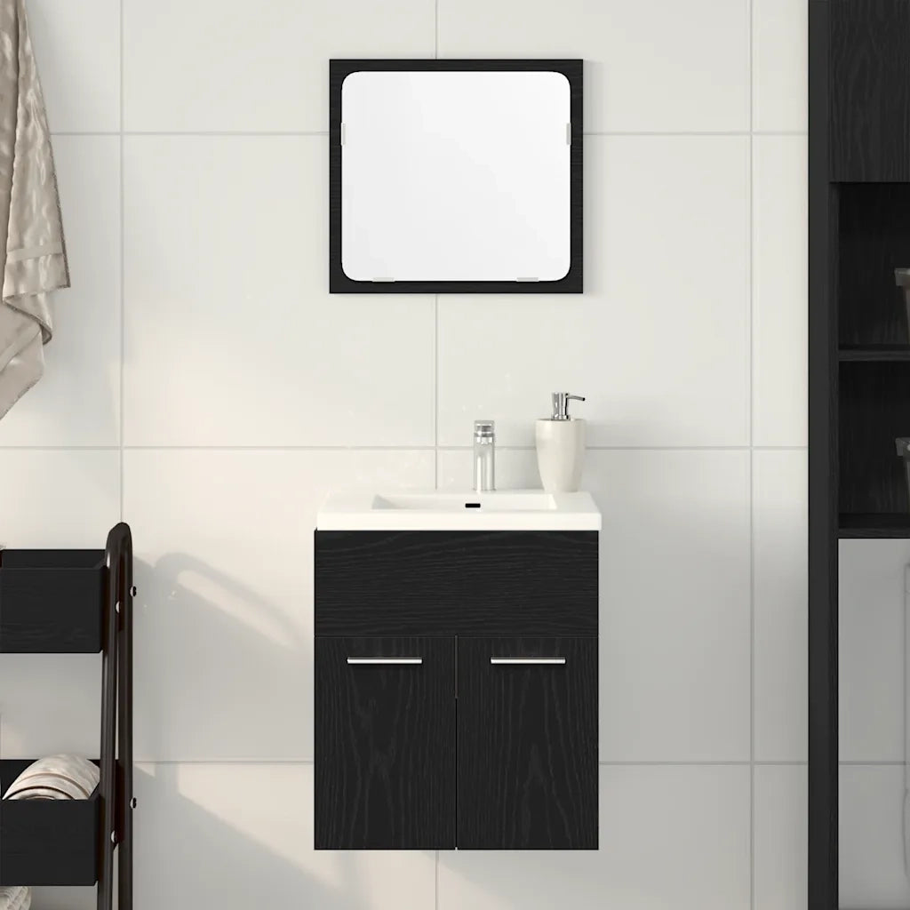 Set Mobili da Bagno | Armadio da bagno 2 pz Rovere Nero in Legno Multistrato