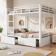 Letto a castello 140 × 200 cm con 2 cassetti, scala e sponde di sicurezza, senza materasso, bianco