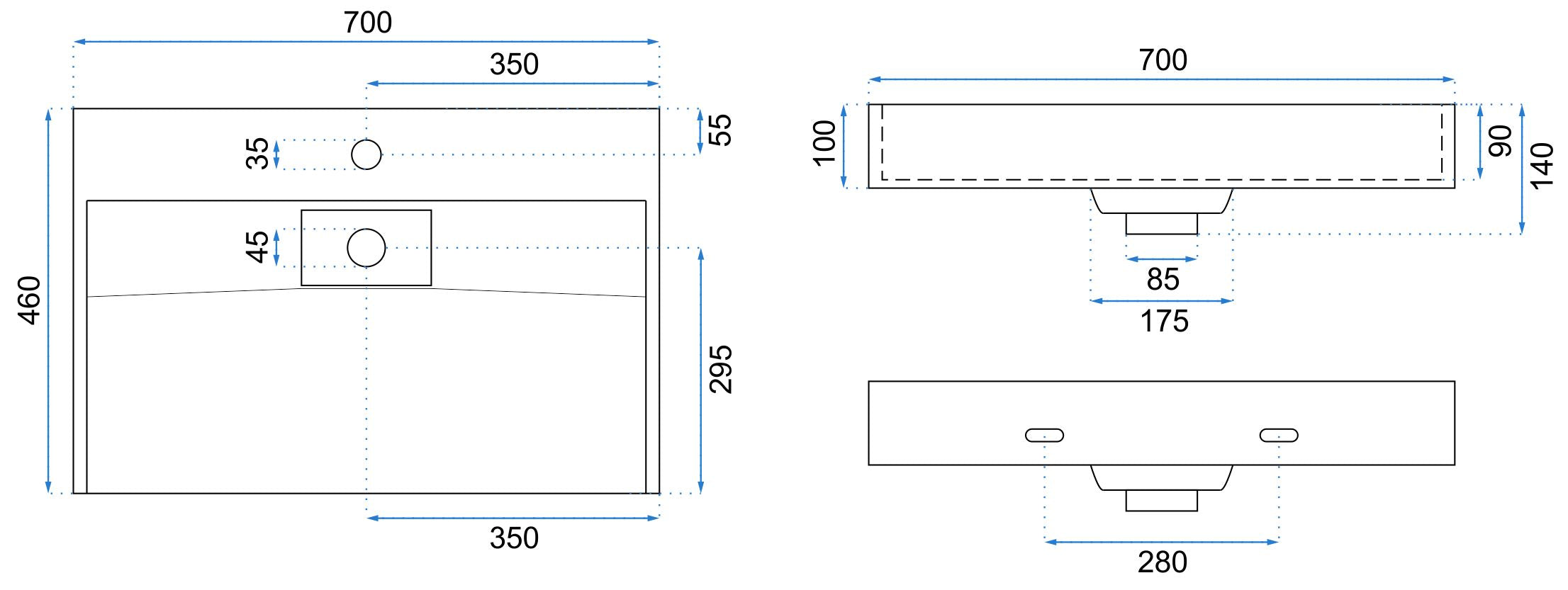 Lavabo In Conglomerato Goya Black Mat70cm + Telaio