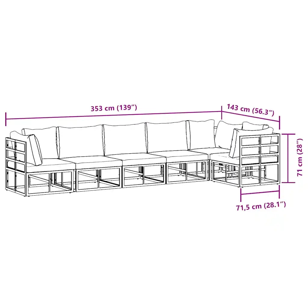 vidaXL Set Divano da Giardino con cuscino 6 pcs Nero Alluminio