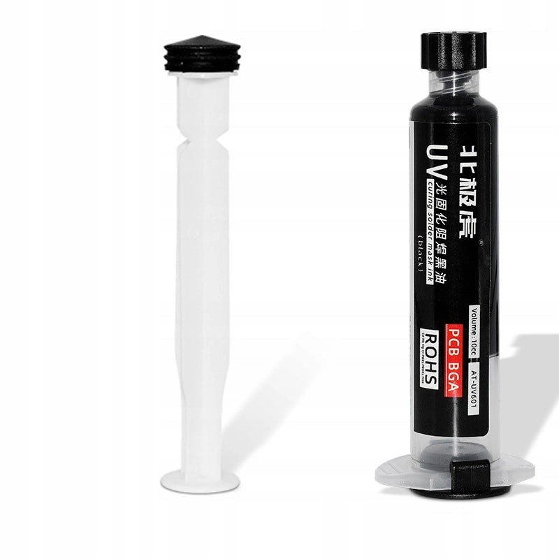 Set Soldermaska Nera 10ml con Pistone e Lampada UV – Protezione PCB, Isolamento Elettrico