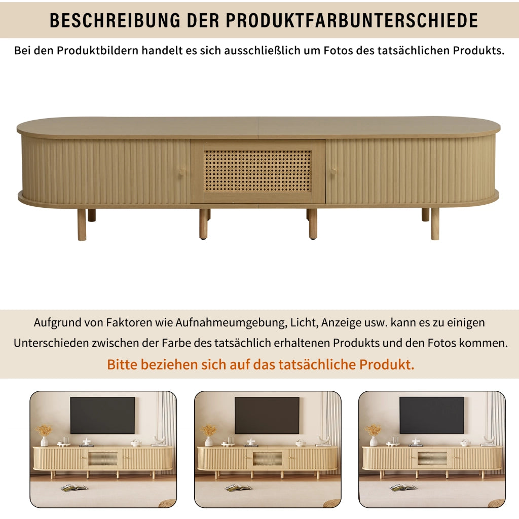 Mobile porta TV con 1 cassetto e 2 ante scorrevoli, per soggiorno e sala da pranzo, in MDF, legno chiaro, 180 × 40 × 40 cm