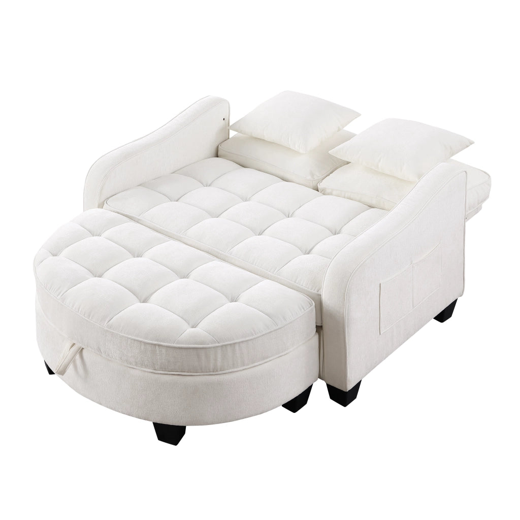 Divano Letto 2 in 1 con Pouf Contenitore ¨C MINIMAL ¨C Tessuto Beige