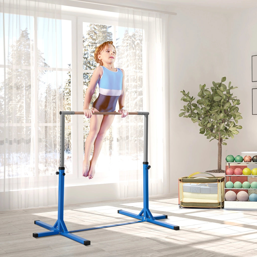 Sbarra per Ginnastica Artistica o Danza Classica Altezza Regolabile 92-150 cm in Acciaio e Legno Blu