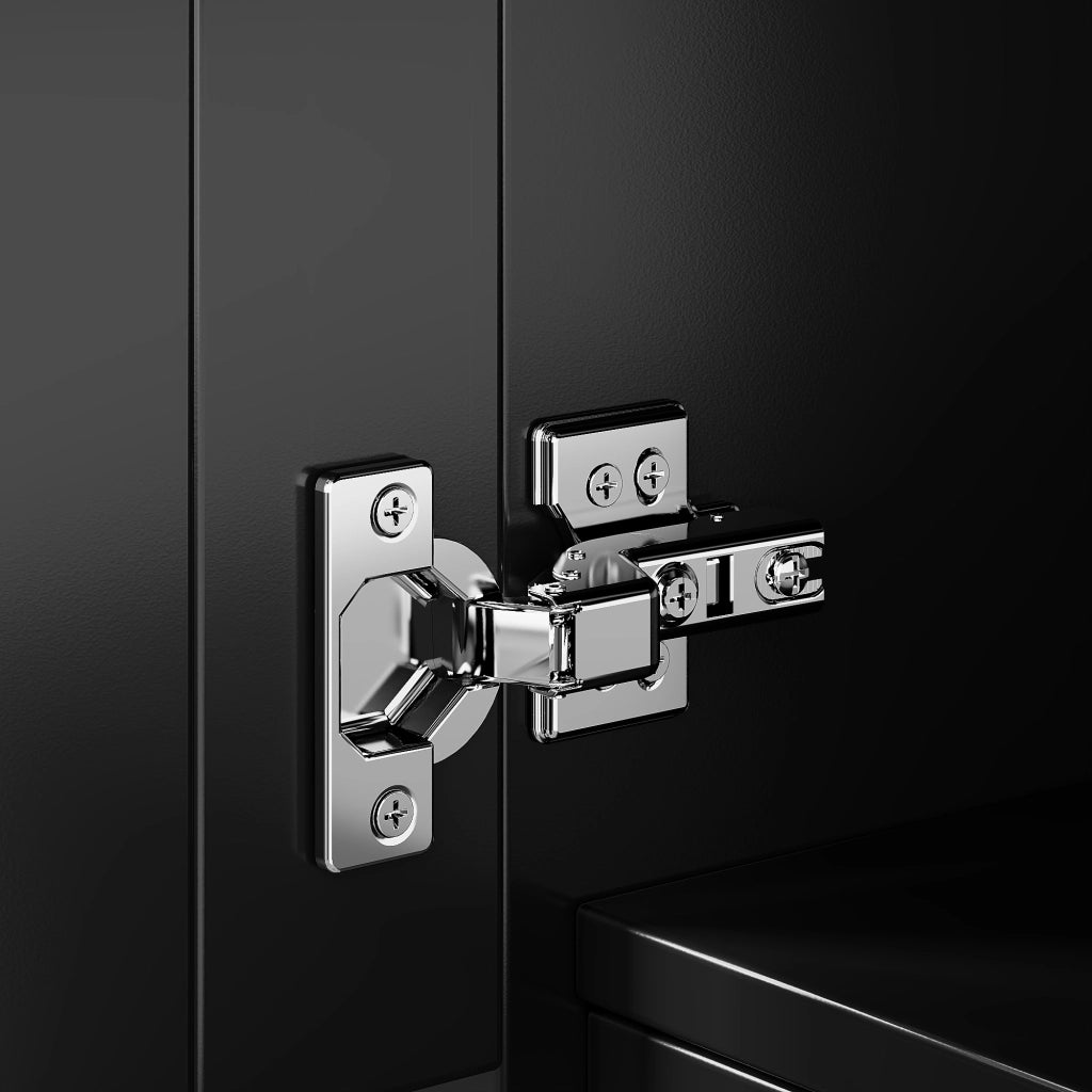 Credenza alta moderna con ante in acrilico, MDF nero, struttura salvaspazio con sistema antiribaltamento