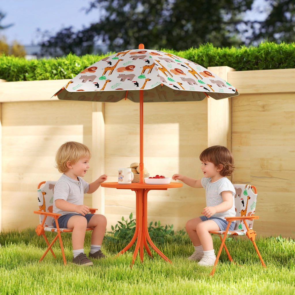 Set da Giardino per Bambini Tavolo da Picnic con Ombrellone Arancione