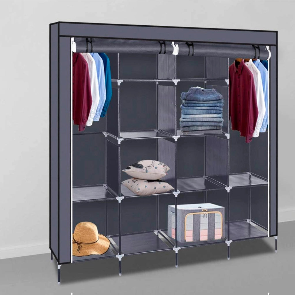 Armadio Vestiario In Tessuto Con Ante Con Cerniera E Tasche Laterali Nyana Home Misure 170x167x45cm Grigio