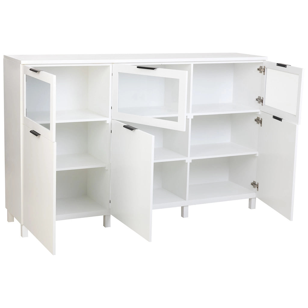 Credenza in legno bianco con 3 ante e 3 cassetti 180x42x114h cm